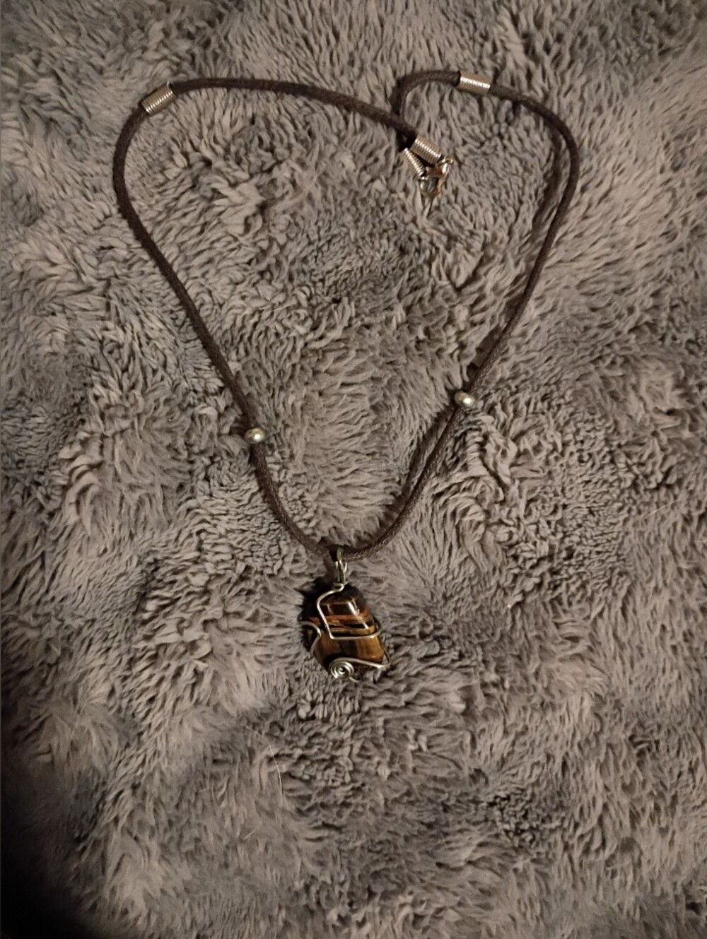 Brown Cord Necklace with Tiger Eye Pendant - Unbranded